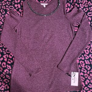 Dark Purple Cold Shoulder Juicy Couture Top with Beaded Neckline
